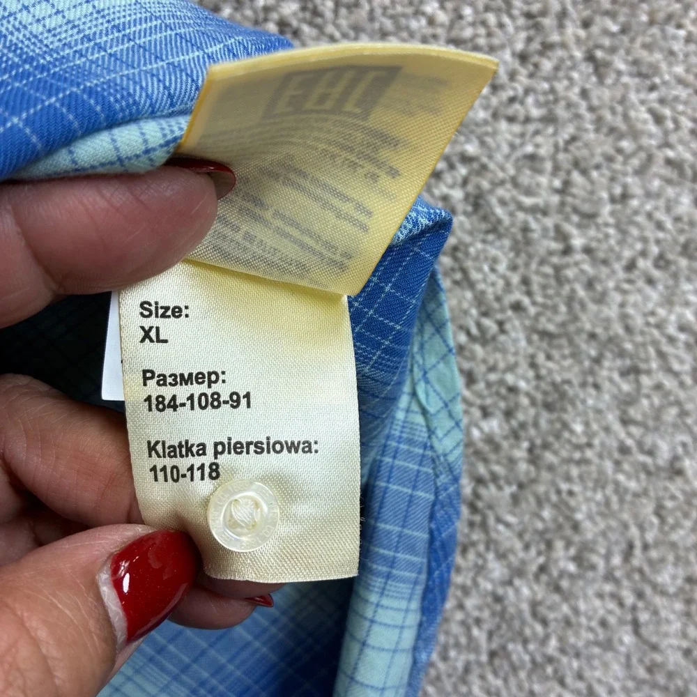 Lee Regular Fit Plaid Long‎ Sleeve Pearl Snap Front Shirt Mens XL Blue Vintage